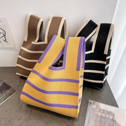 Shopping Bags Fashion Handmade Knit Handbags Women Mini Knot Wrist Tote Bag Student Reusable Korean Colour Casual X3E8