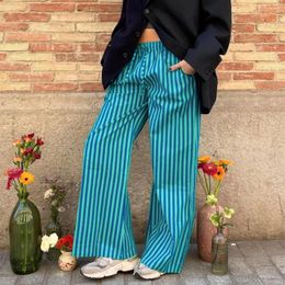 Women's Pants Gaono Y2K Vintage Summer Baggy Long Drawstring Elastic Low Waist Wide Leg Striped Trousers With Pockets