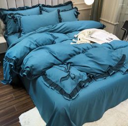 Bedding Sets Duvet Cover Set Bowknot Korean Princess Style 3/4PCS Girl Heart Lace Quilt Sheet Pillow Case Full Size Comforter