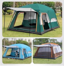 Tents and Shelters Two guest rooms family tents leisure camping two floors 4-6 person thick rainproof large tentsQ240511