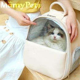 Cat Carriers MAMY PETS Transparent Pet Bag Carrier For Double Shoulder Portable Travel Backpack Breathable Tote Supplies