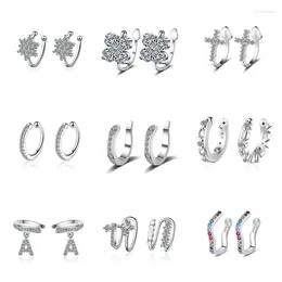 Backs Earrings Real 925 Sterling Silver Stars Fashion Punk Ear Cuff Clear CZ Sparkling Clip For Women Grils Fine Jewellery