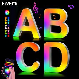 Fivemi 26 Alphabet Led Night Lights Letters Colourful Smart APP DIY Music Sync Letter Sign Light Game Room Bedroom Bar Decor Gift 240513