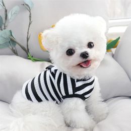 Dog Apparel Clothes Leashable Pet Summer Vest Puppy Striped T-Shirt Teddy Cool Sleeveless Casual Pullover Sweatshirt