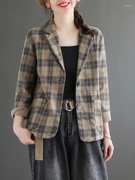 Women's Suits Spring Cotton Line Women Blazers Fashion Plaid Single Breasted Coats Slim Casual Office Ladies All Match Jacket