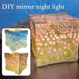 Table Lamps DIY Mirrors Tulip Led Night Light Mirror Gift Nightlight Ornaments Bedroom Handmade Simulation W8T1