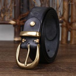 Belts 3.3CM Luxury Unisex Fashion Real Cowhide Men And Women Belt Brass Pin Buckle Vintage Designer Genuine Leather For Man