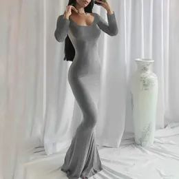 Casual Dresses Elegant Square Neck Maxi Dress Black Sexy Long Sleeve 2024 Women Slim Fitting Evening Party