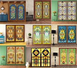 Custom Size European style window fim electrostatic stained glass window film frosted church home doors foil stickers 40x80cm Y2008781979