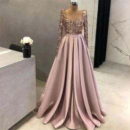 Party Dresses Sparkly Light Pink Sequins Evening Dress Luxury 2024 Long Sleeves Floor-length Prom Gown Celebrity Women For Wedding Robe