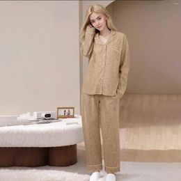 Home Clothing Autumn Knitted Cotton 2 Piece Sets Women's Pyjama Female Sleepwear Young Lady Pyjamas Lounge Fashion Homewear Pyjamas