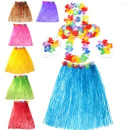 Decorative Flowers Hawaiian Luau Party Decorations Costumes Set With 60CM Length Skirt Headwear Headband Lei Garland Wristbands Bra