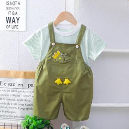 Clothing Sets 2024 Designer Baby Boy 18 Months Old Summer Clothes For Kids Cartoon Striped Short Sleeve T-shirts And Overalls Boys Outfits