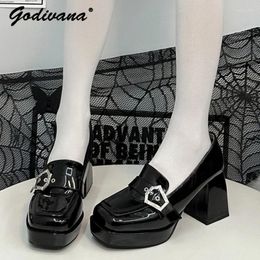 Dress Shoes Lolita Original Japanese Mary Jane Preppy Style Students JK Uniform Punk Asian Culture Y2K Women's Black High Heels