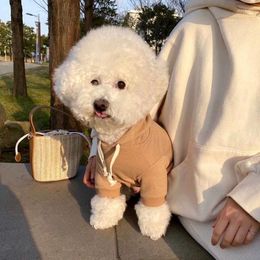 Dog Apparel Simple Hooded Drawstring Sweatshirt Autumn And Winter Warm Puppy Cat Two-legged Coat Dairy Pet Clothes