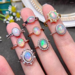 Cluster Rings MeiBaPJ 6 8 Natural Opal Gemstone Fashion Colourful For Women Real 925 Sterling Silver Charm Fine Wedding Jewellery