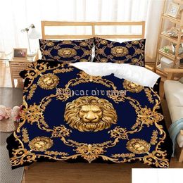 Bedding Sets Luxury Baroque Modern Art 3D Golden Lion Animal Bed Linen Set Duvet Er 2/3 Pcs Single Double Microfiber Drop Delivery H Dhjzh
