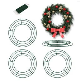 Decorative Flowers 4pcs Christmas Making Supplies Front Door Hanging Decor DIY Craft Round Metal Wire Home Wreath Frame For Floral Year