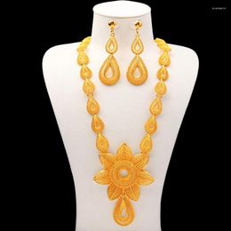 Necklace Earrings Set 24K Gold Droplet Two Piece Ethiopian Middle East Women's Jewelry Dubai Wedding