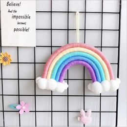 Decorative Figurines Hand-woven Rainbow Clouds Hanging Decoration Five Strands With Pom Felt Ball Tassel Tapestry Colorful Cartoon