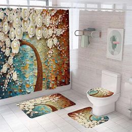 Shower Curtains 3D Print Floral Curtain Valentines Day Waterproof Polyester Bathroom Sets With And Rugs
