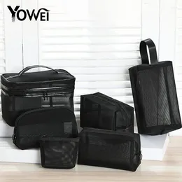 Storage Bags 1PCS Cute Transparent Zipper Black Mesh Cosmetic Makeup Case Holder Pencil Pen Pouch Convenient To Carry