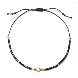 Link Bracelets Thin Rope Black Miyuki Glass Beads Charm CZ Crystal For Women Girls Bracelet On Hand Wedding Party Jewelry