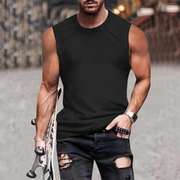 Men's Tank Tops Mens Solid Colour Vest O-Neck Sleeveless Loose Fit Elastic Singlet Summer Streetwear Sport Beach Vacation Minimalist Clothes