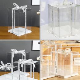 Gift Wrap 2pcs 3 In 1 Clear Birthday Cake Box Transparent Packaging Boxes Dessert Anniversary Wedding