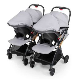 Strollers# Twins Baby stroller with car seats 0-3 years lightweight baby 3in1 four wheels Shock absorption folding for Two babies H240514