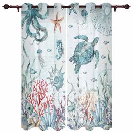 Curtain Summer Marine Life Starfish Modern Curtains For Living Room Home Decoration El Drapes Bedroom Fancy Window Treatments