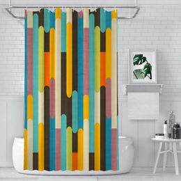 Shower Curtains Retro Colour Block Popsicle Sticks Blue Waterproof Fabric Creative Bathroom Decor With Hooks Home Accessories