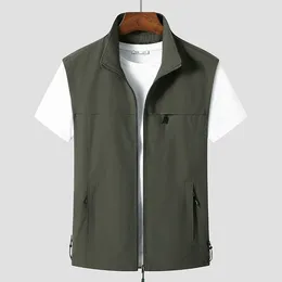 Men's Tank Tops 2024 Minimalist Trendy Summer Solid Colour Lapel Shoulder Outdoor Leisure Loose Pocket Work Vest Sleeveless Jacket