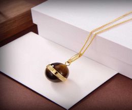 2021 New Brand Fashion Jewellery Women Gold Colour Chain Brown Tiger Eye Stone Bead Pendant Necklace Party Top Quality Luxury2631172