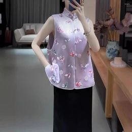 Ethnic Clothing High-end Spring And Summer Acetate Fabric Vest Women's Chinese Style Embroidered Butterfly Love Flower Elegant Top S-XXL