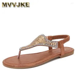 Sandals Crystal Wedge Gladiator Women Summer 2024 Elastic Band Clip Toe Thong Mujer Plus Size Non Slip Beach Shoes Woman