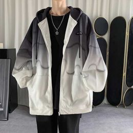 Men's Hoodies Sweatshirts Autumn and winter new gradient mens loose Korean cardigan street hooded baseball uniform jacket mens sports shirtL2405