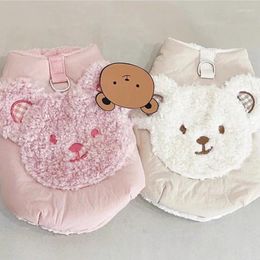 Dog Apparel 2024 Pink Bear Pet Teddy Cotton Coat Thickened Clothes Winter Towable Than Down Solid Button Up Shirt
