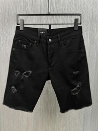 Men Black Embroidery Scratched Ripped Shorts Fashion Short Jeans D19-1# 240514