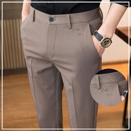 Men's Pants 2024 Spring And Summer Casual Minimalist Business Trend High Waisted Button Pocket Korean Slim Fit Cropped Small Leg Suit