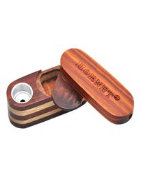 Mouthpiece Wooden Smoking Pipe Foldable Wood Tobacco Pipe Dry Herb Pipe with Storage Jar Container6286385