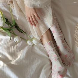 Women Socks Ins Style Mesh Flower Sweet Ruffle Elastic Transparent Floral Sock Streetwear Girl Hosiery Outdoor