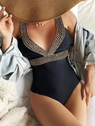 Women's Swimwear 2024 Sexy Deep V One Piece Swimsuit Women Plus Size Female Patchwork Bathing Suits Summer Beach Wear Swimming Suit