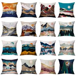 Pillow Mountain Abstract Painting Pattern Case Home Sofa Cover Square Pillowcase Bedroom El Car Decoration