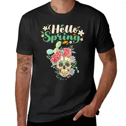 Men's Polos Hello Spring Happiness Time Flower T-Shirt Oversized Vintage Clothes Plain Black T Shirts Men