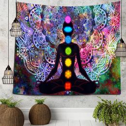 Tapestries Living Room Yoga Meditation Wall Tapestry Divider Spiritual Home Decor Seven Chakra Door Curtain Mandala Printed Balcony