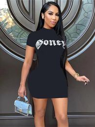 Party Dresses WJFZQM Fashion Letter Print Summer Sexy For Women Solid Bodycon Dress Mini 2024 Casual T-Shirt