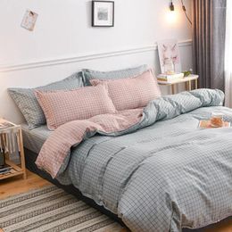 Bedding Sets Grey Grid Set Luxury Flowers Duvet Cover Lucky Clovers And Plaid Reversible Bed Linen Home Textile