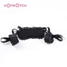 Black Eye Mask Hand Cuffs Sexy Neck Ring Adult Game Bondage Tools For Couple Women SM Erotic Slave Sex Toy Lace Sex Toys Bondage S2271204