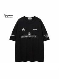 American Letter Printed Short Sleeve T Shirt Men and Women Loose Street Motorcycle Racing Suit Tees 240510